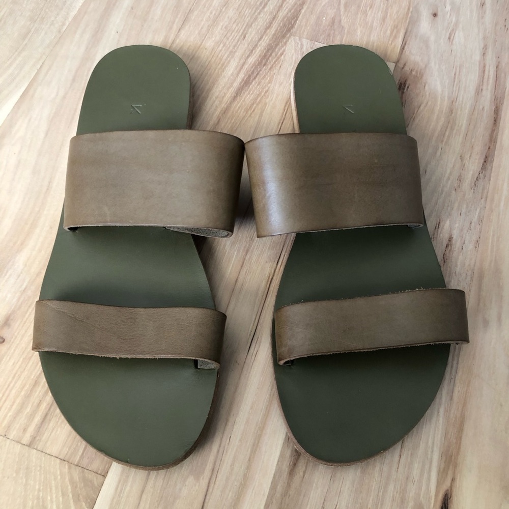 KYMA Handmade in Greece Green Leather Slide Sandal